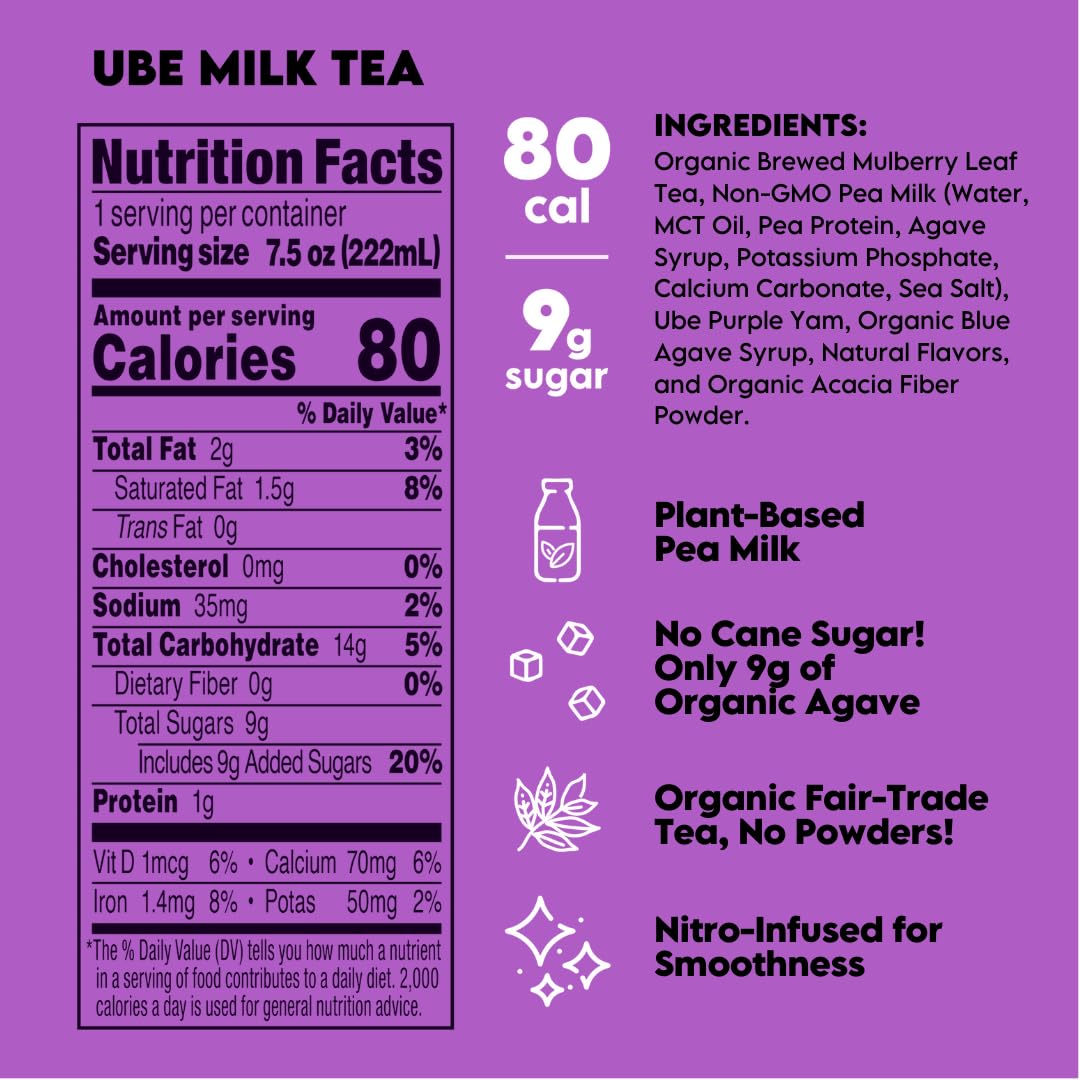 Twrl Milk Tea - Ube Milk Tea Made with Plant-Based Milk, Caffeine-Free, Low Sugar, Organic, Antioxidant-Rich and Nitro-Infused for Smooth Taste - 7.5 Ounce, Pack of 12