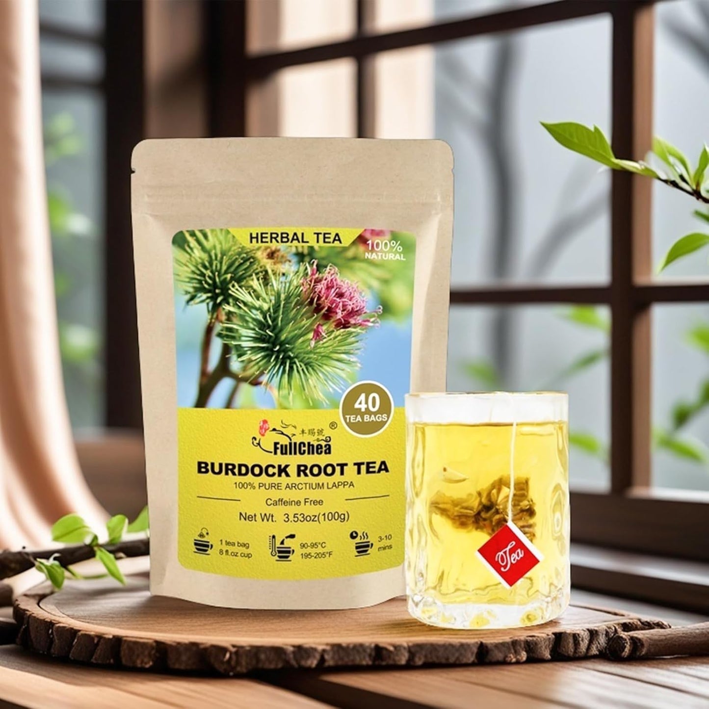 FullChea - Burdock Root Tea Bags, 40 Teabags, 2.5g/bag - Premium Burdock Root - Non-GMO - Naturally Caffeine-free Herbal Tea - Aid in Digestion & Improving Liver Health