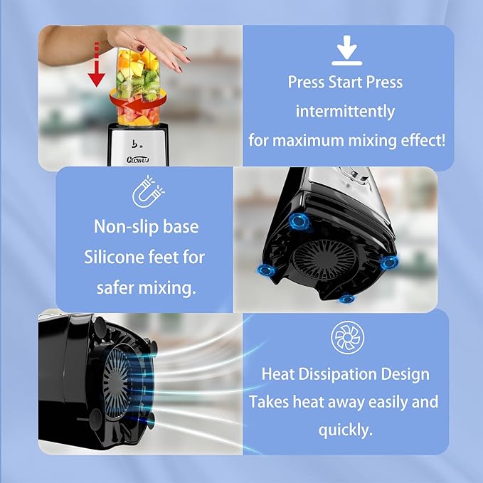 Smoothie Blender, Personal Blender for Shakes and Smoothies,12Pcs Coffee Grinder and Countertop Blenders Combo for Kitchen, Portable Smoothie Blenders with 10oz/17oz x2/23oz Cups (BLACK)