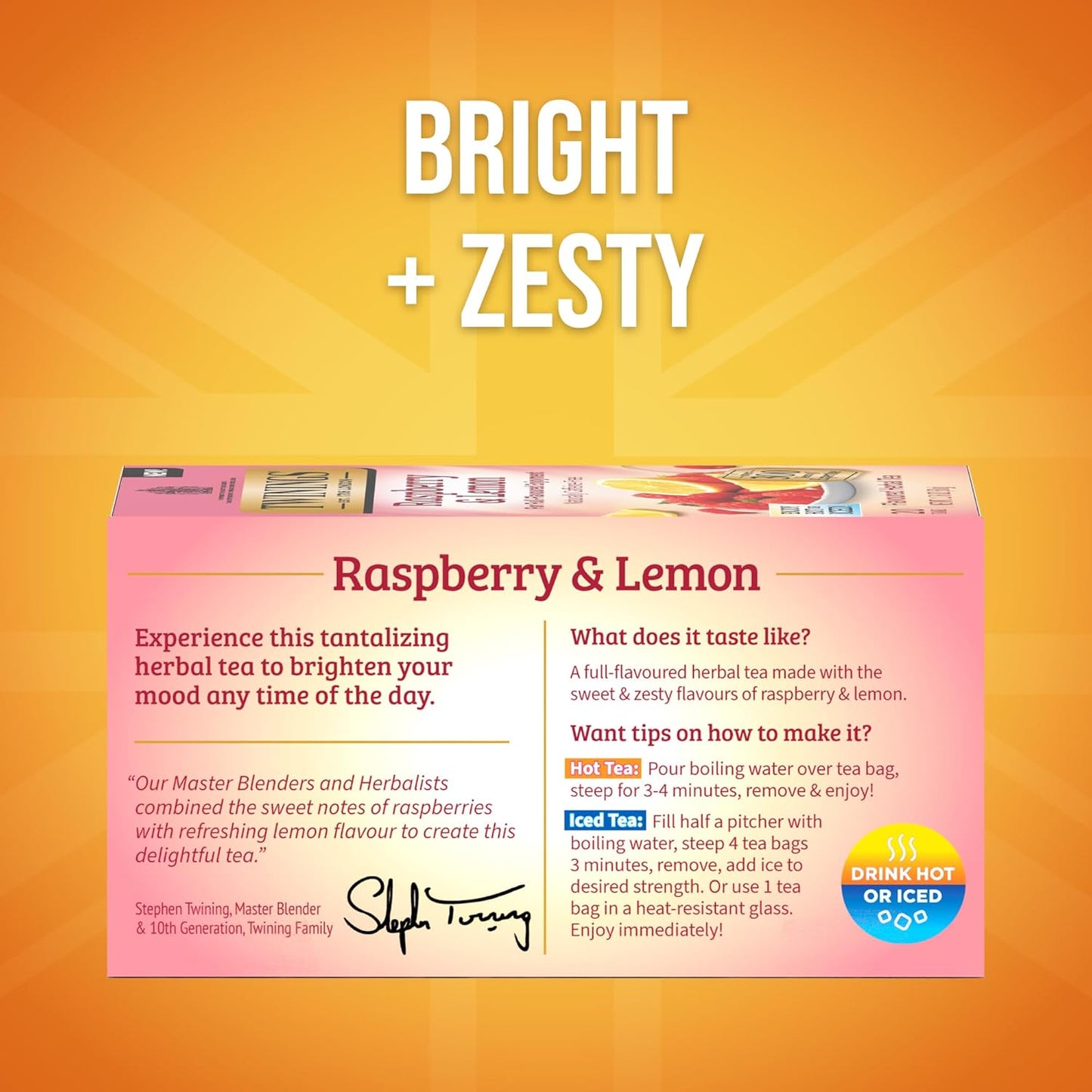 Twinings Raspberry & Lemon Herbal Tea Individually Wrapped Bags, 20 Count (Pack of 6), Fruity & Zesty, Naturally Caffeine-Free, Enjoy Hot or Iced, 120 Teabags