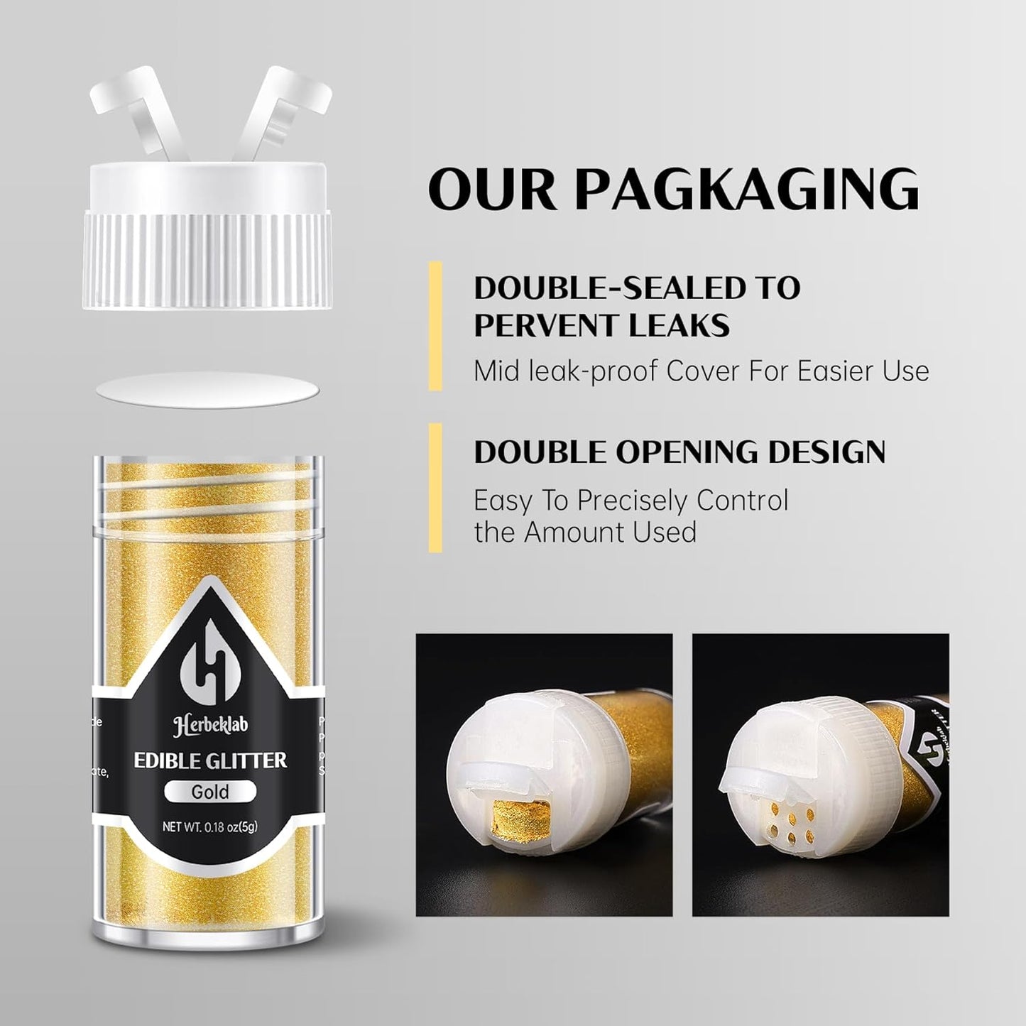 Edible Glitter for Cocktails - 4 Colors Gold Luster Dust Edible Drink Glitter Food Grade Metallic Shimmer Powder Cake Sprinkles for Beverage Chocolate Candy, 5g/Bottle