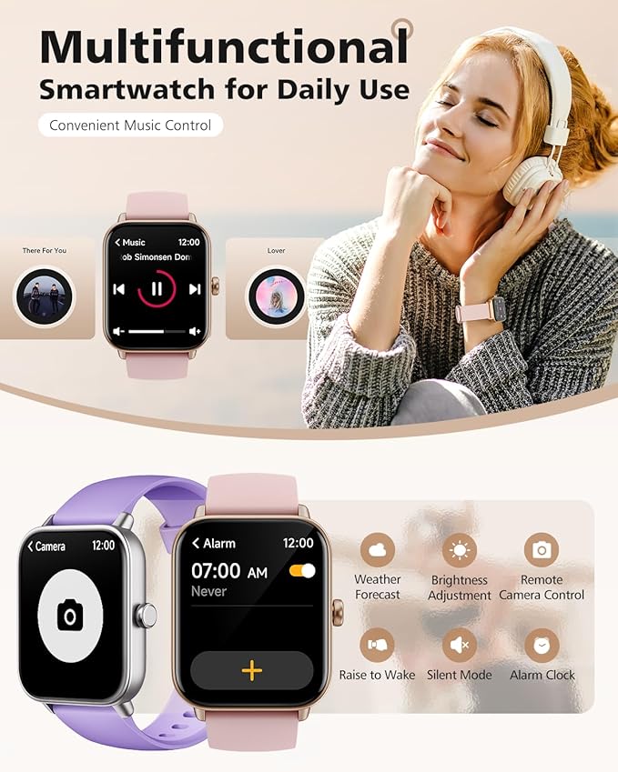 Smart Watch for Women, Android & iPhone Compatible, Fitness Watch Bluetooth Call & Receive Text, 1.8" Smartwatch with Alexa/Heart Rate/SpO2/Sleep Monitor/Calorie Step Tracker, Waterproof 7-Day Battery