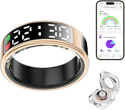 Smart Ring Health Tracker with LED Display Screen, IP68 Waterproof Fitness Tracker, Bluetooth Connection Health Ring Compatible with iOS/Android, Activity Tracker/Heart Rate/Blood Oxygen/Sleep/Step