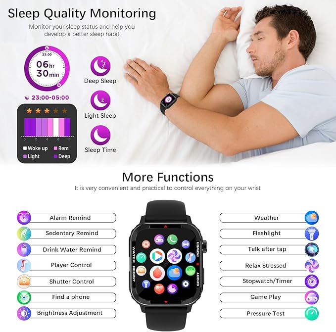 Smart Watches for Men (Answer/Make Call), Fitness Tracker with 123 Sport Modes, Heart Rate Monitor, Spo2, Step Counter, Sleep Tracker, IP68 Waterproof Sports Watch, Fitness Watch for iPhone ＆ Android