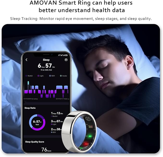 Smart Ring Health Tracker, Fitness Sleep Heart Rate Blood Oxygen Tracker Smart Ring, Water Resistant Bluetooth Fitness Tracker Rings