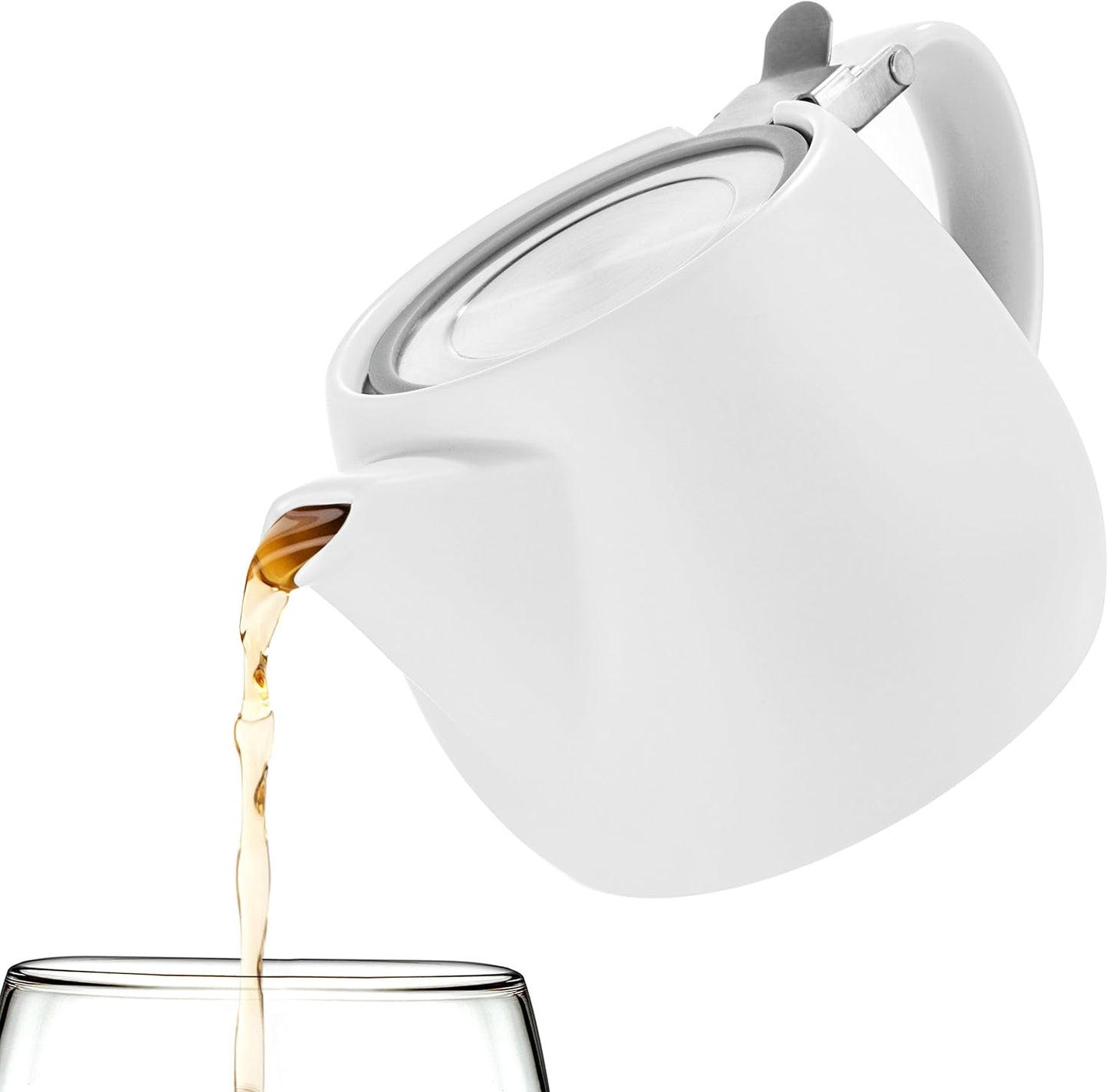 Tealyra - Pluto Porcelain Small Teapot White - 18.2-ounce (1-2 cups) - Matte Finish - Stainless Steel Lid and Extra-Fine Infuser To Brew Loose Leaf Tea - 540ml