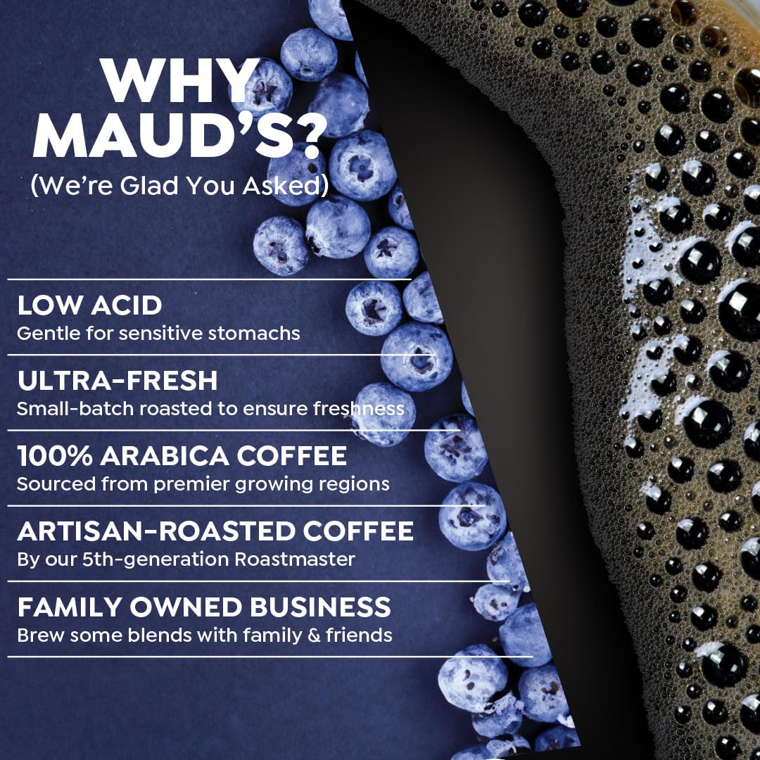 Maud's Blueberry Flavored Coffee Pods, 50 ct, Medium Roast Flavored Coffee in Recyclable Single Serve Pods – 100% Arabica Beans, Compatible with Keurig K Cups Maker