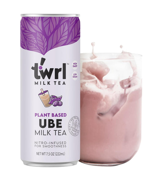 Twrl Milk Tea - Ube Milk Tea Made with Plant-Based Milk, Caffeine-Free, Low Sugar, Organic, Antioxidant-Rich and Nitro-Infused for Smooth Taste - 7.5 Ounce, Pack of 12