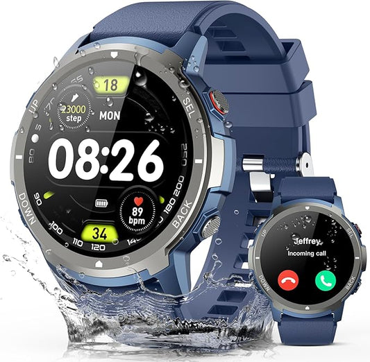 Smart Watch, 2025 Military Waterproof Fitness Sleep Tracker Watch with 110 Ports Modes, Smartwatch for Samsung Android iPhone iOS Compatible