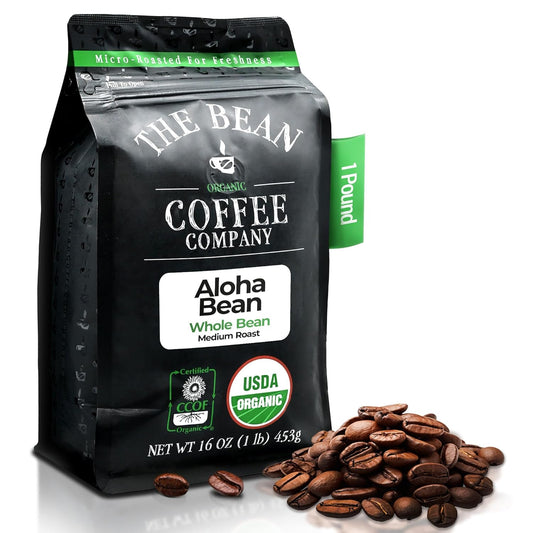 The Bean Organic Coffee Company Aloha Bean (Hawaiian Hazelnut), Medium Roast, Whole Bean Coffee, 16-Ounce Bag
