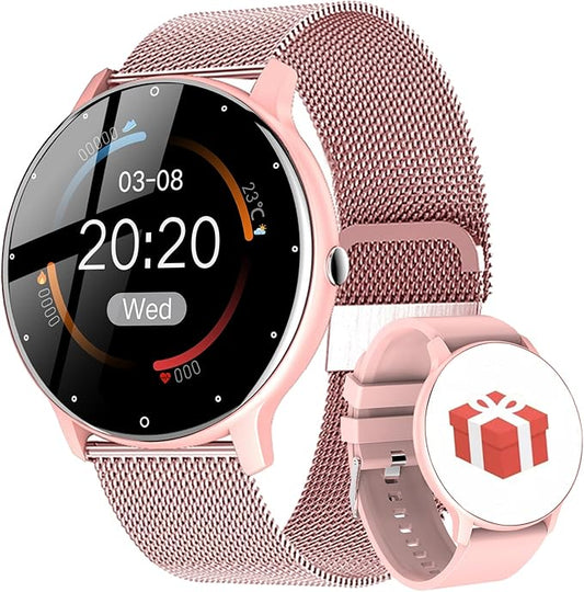 Smart Watch Men Bluetooth Call Fitness Tracker 1.32" HD Full Touch Screen Smartwatch IP67 Waterproof Stainless Steel Sport Watch for Android iOS (D-Rosa)