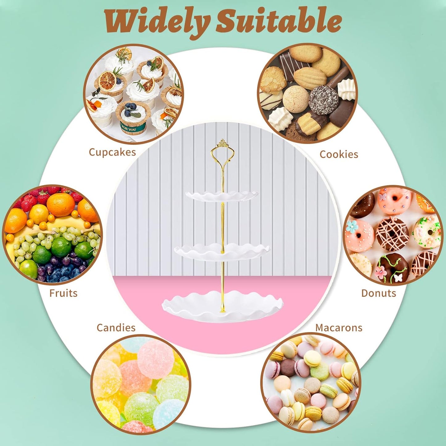 3 Tier Cupcake Stand Holder, Plastic Cup Cake Stand Towel with Tiered Serving Tray for Cupcakes, Donuts, Fruits and More, White (White)