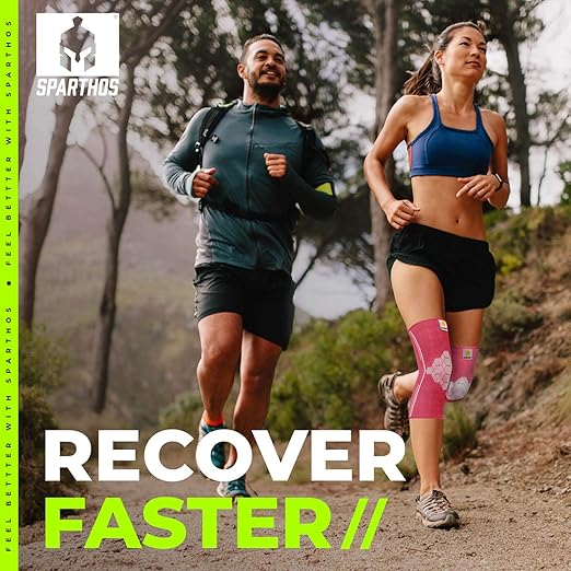 Sparthos Knee Compression Sleeves (Pair) – Support Sports, Running, Joint, Knee Pain Relief – Knee Brace Men Women – Knee Sprains Strains Arthritis Ligament Injury Recovery (Pink-XL)