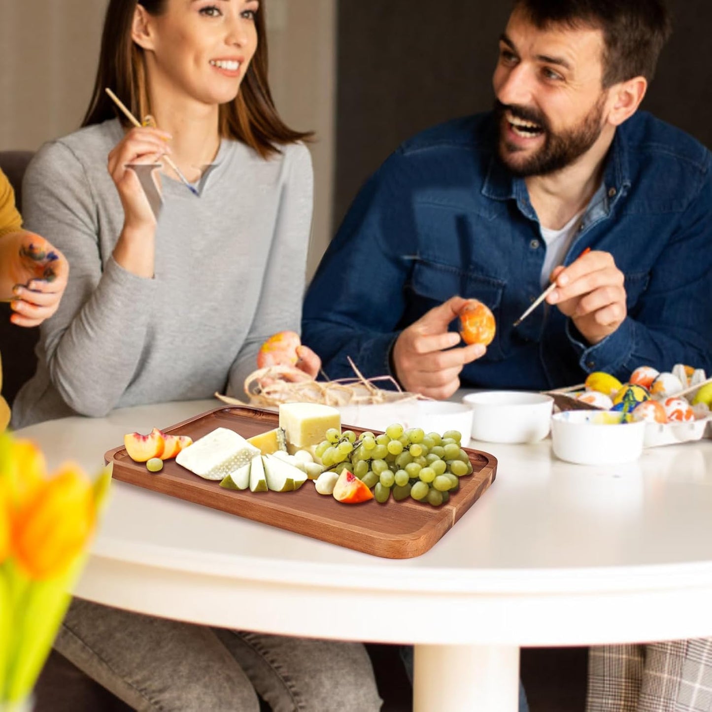 Rectangular Acacia Wood Trays Large Long Charcuterie Boards Party Decorative Serving Tray Platters for Food Dish Rectangle Wooden Cheese Board Kitchen Snack Cookies Platter Appetizer Dessert Tray