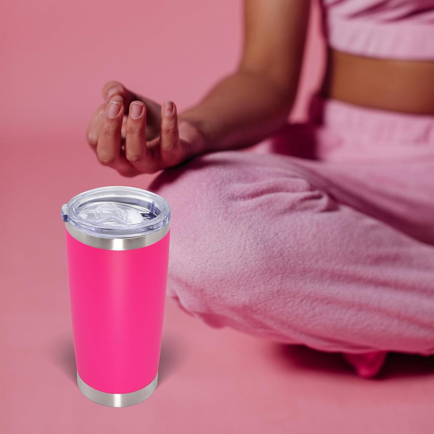 20oz Tumbler Bulk Stainless Steel Tumblers with Lid Vacuum Insulated Double Wall Travel Coffee Mug Powder Coated Tumbler Cup for Hot and Cold Drinks(Hot Pink, 1 pack)