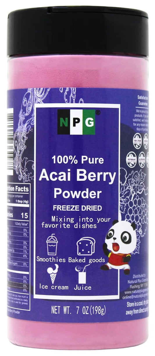 NPG Freeze-Dried Acai Berry Powder 7 Oz, Seedless Superfood with a Fine Powder Texture for Smoothies, Drinks, and Natural Food Coloring, Non-GMO, No Added Sugar, No Preservativesthi