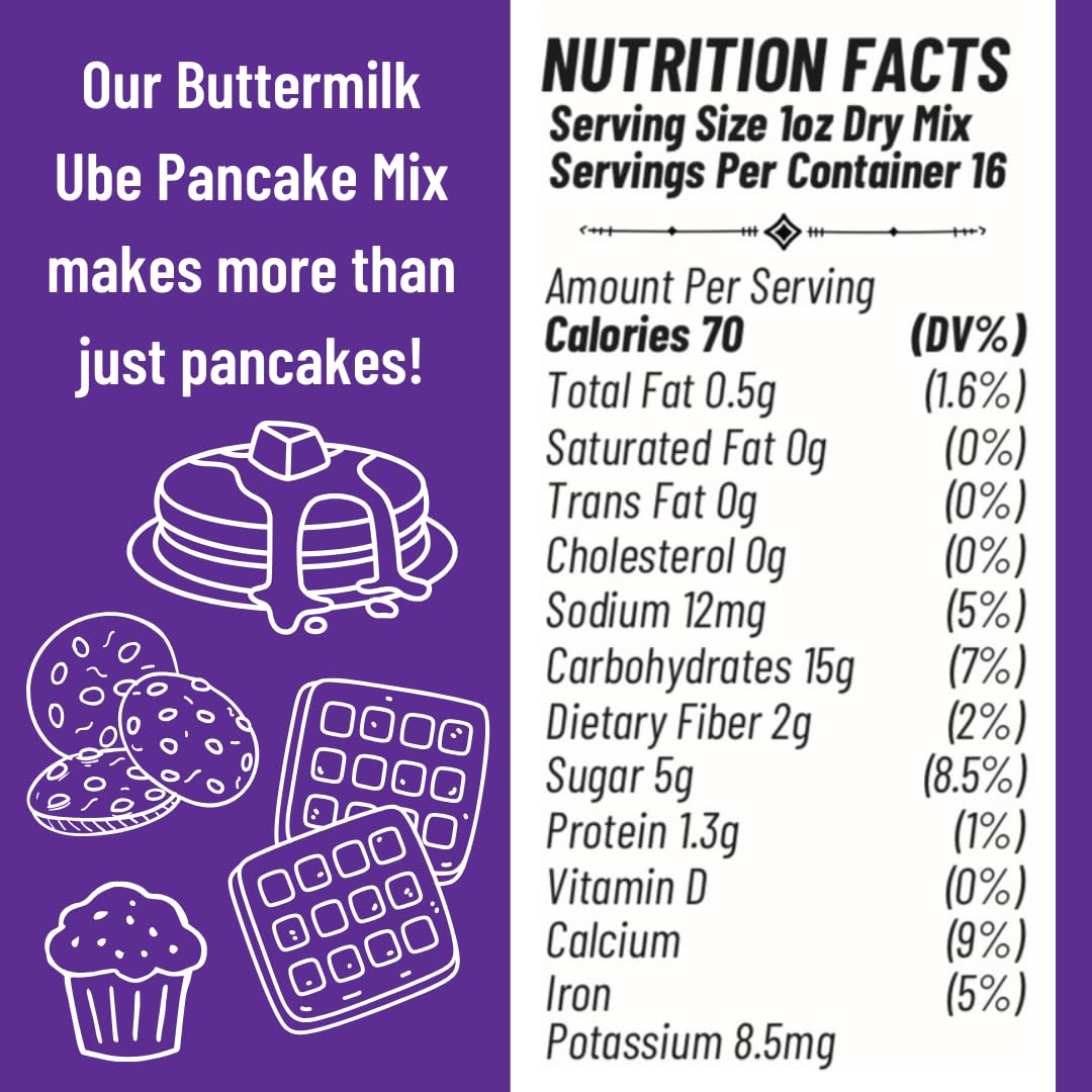 Ninong's Dessert Lab Ube Pancake Mix, Ube Flavored Buttermilk Pancake Mix with Real Ube, Makes Ube Cakes, Waffles, Crepes and more, Just Add Water (2 Pounds)