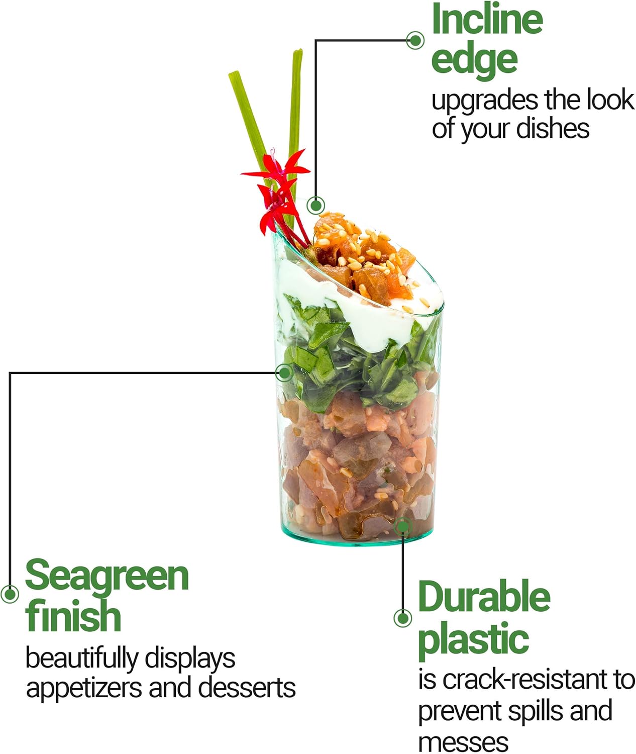 Restaurantware 3 Ounce Shot Glasses 100 Round Incline Cups - With Seagreen Finish Disposable Plastic Shot Glasses For Serving Samples At Wedding Banquets And Catered Events