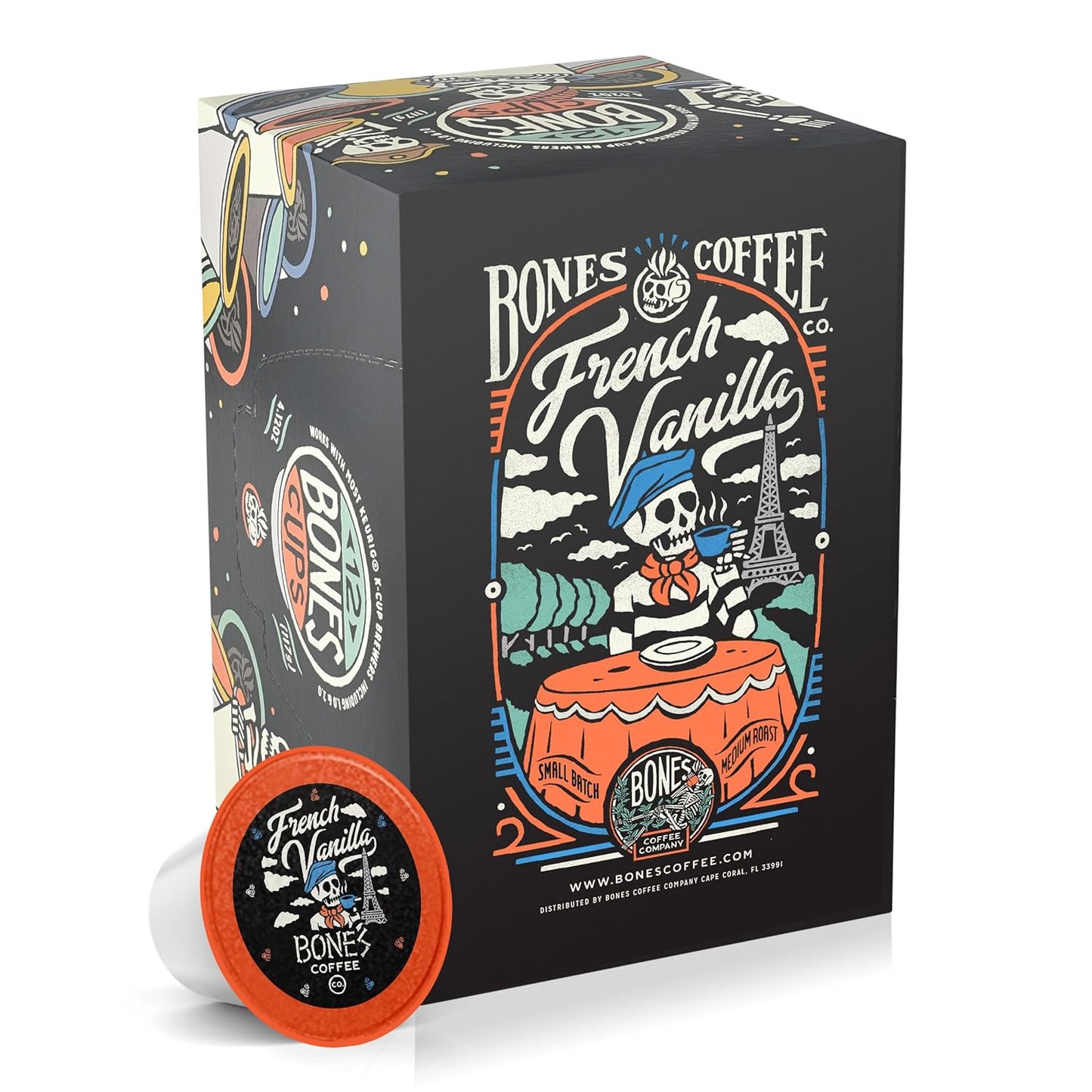 Bones Coffee Company Flavored Coffee Bones Cups French Vanilla Flavored Pods | 12ct Single-Serve Coffee Pods Compatible with Keurig 1.0 & 2.0 Keurig Coffee Maker