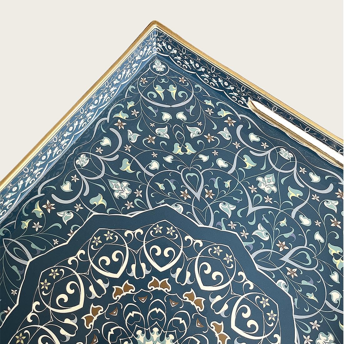 Decorative Tray, Blue Serving Tray with Handles, Ottoman Trays, Plastic Coffee Table Tray for Living Room, Bathroom, Kitchen, Decor, 15.7”*11.8”