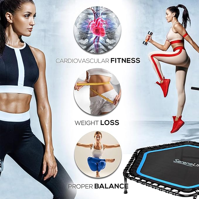 SereneLife 40"/48" Foldable Mini Trampoline - Compact Fitness 264 lbs