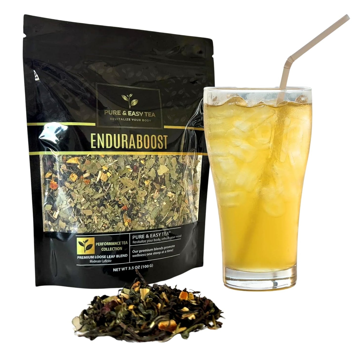 Pure And Easy Tea, EnduraBoost, Natural Energy & Endurance Tea, Caffeinated Loose Leaf Blend with Performance Herbs, Supports Stamina, Focus & Athletic Performance, 30-Day Supply, 100g/3.5oz