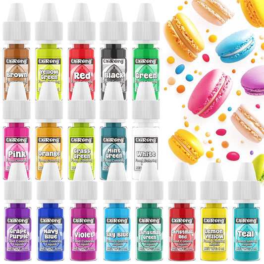 Food Coloring Liquid- 18 Vibrant Colors Food Dye Colorantes Para Reposteria, Highly Concentrated Cake Decorating Food Coloring for Icing, Cake, Baking, Frosting, Easter Egg, Macaron, Slime - 6ml