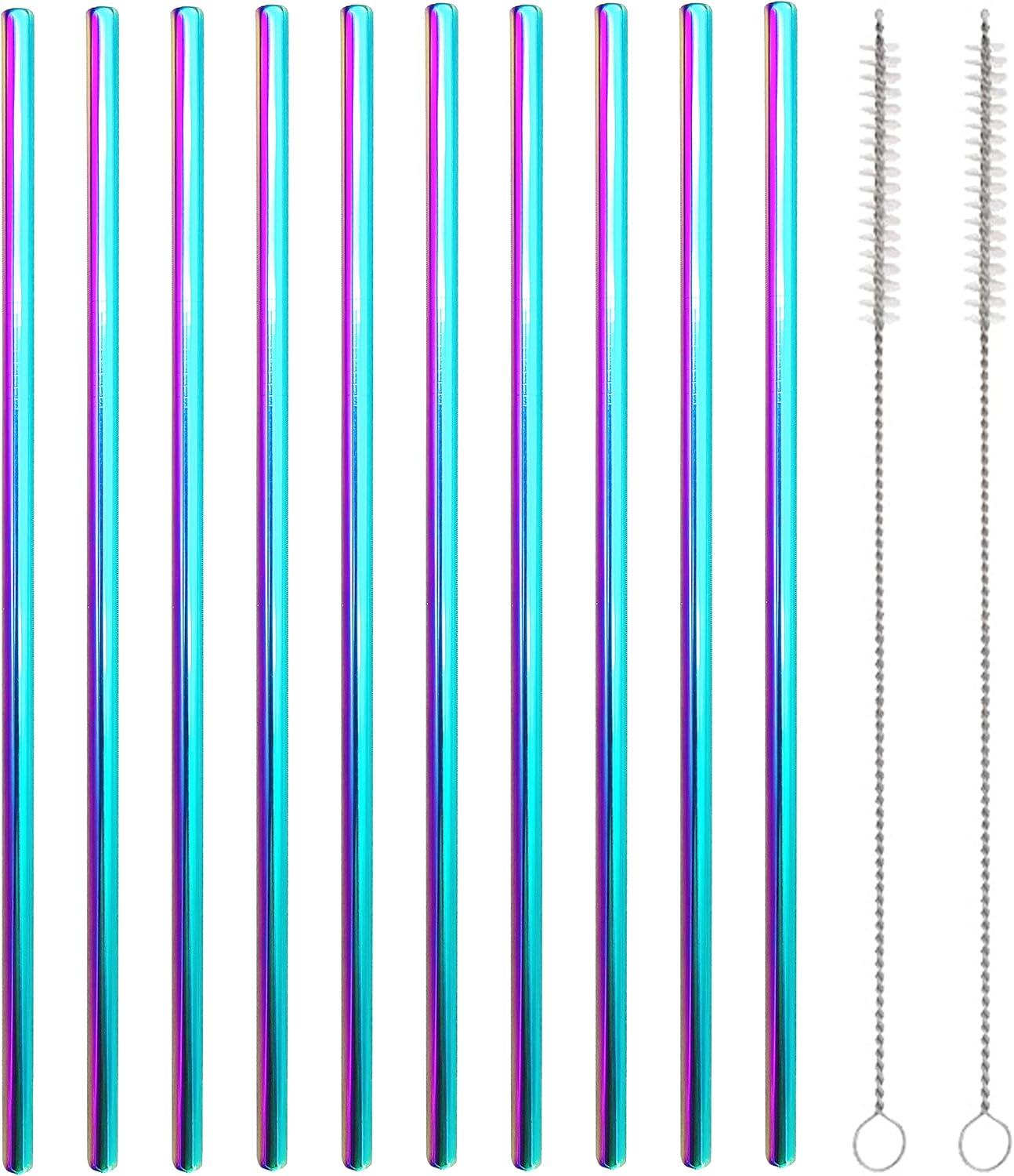 10 Pcs Stainless Steel Straws, Reusable Drinking Straws, Straight Metal Straw Sets with 2 Pcs Cleaning Brushes (10.5 Inch, Colorful)