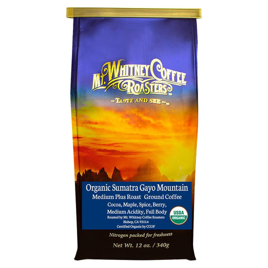 Mt. Whitney Organic Gayo Mountain Sumatra, Medium Dark Roast, Low Acid Coffee (Ground, 12 Oz)
