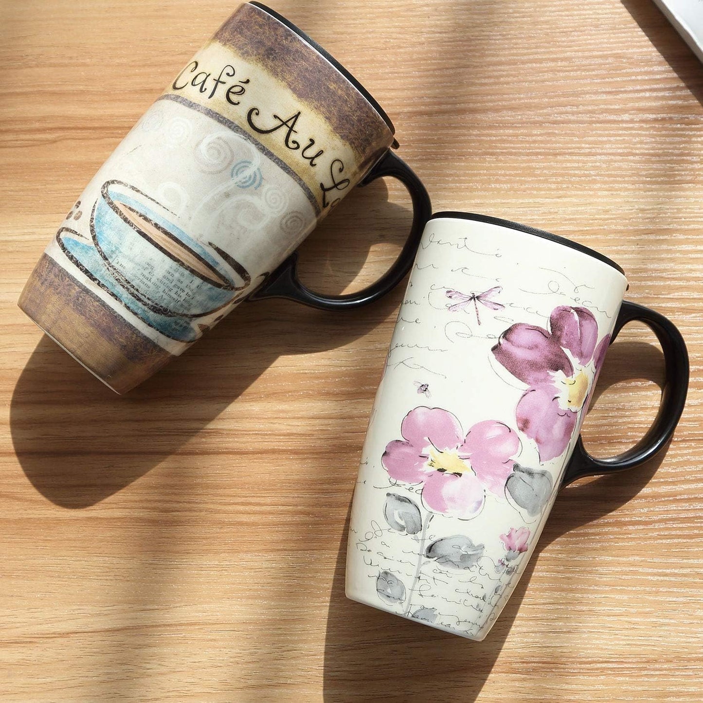 Topadorn Ceramic Travel Mug Latte Mug 17 oz. Coffee Cup with Sealed Lid and Gift Box, Set of 2