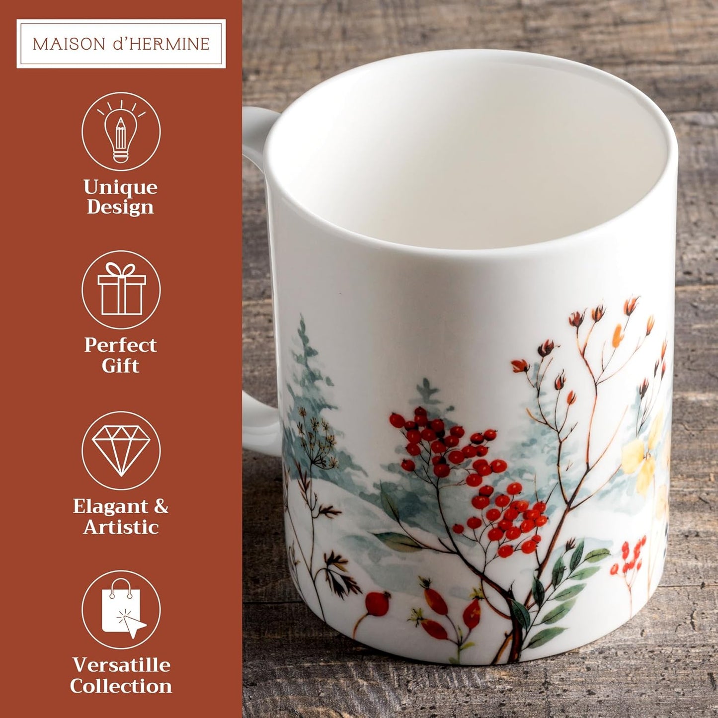 Maison d' Hermine Coffee Mug with Handles Fine Bone China Mugs Pack of One Tea Cups for Hot Beverages Cappuccino Latte Home Restaurant Office Perfect for Gift (Morzine - Chamonix, 12 Ounce)