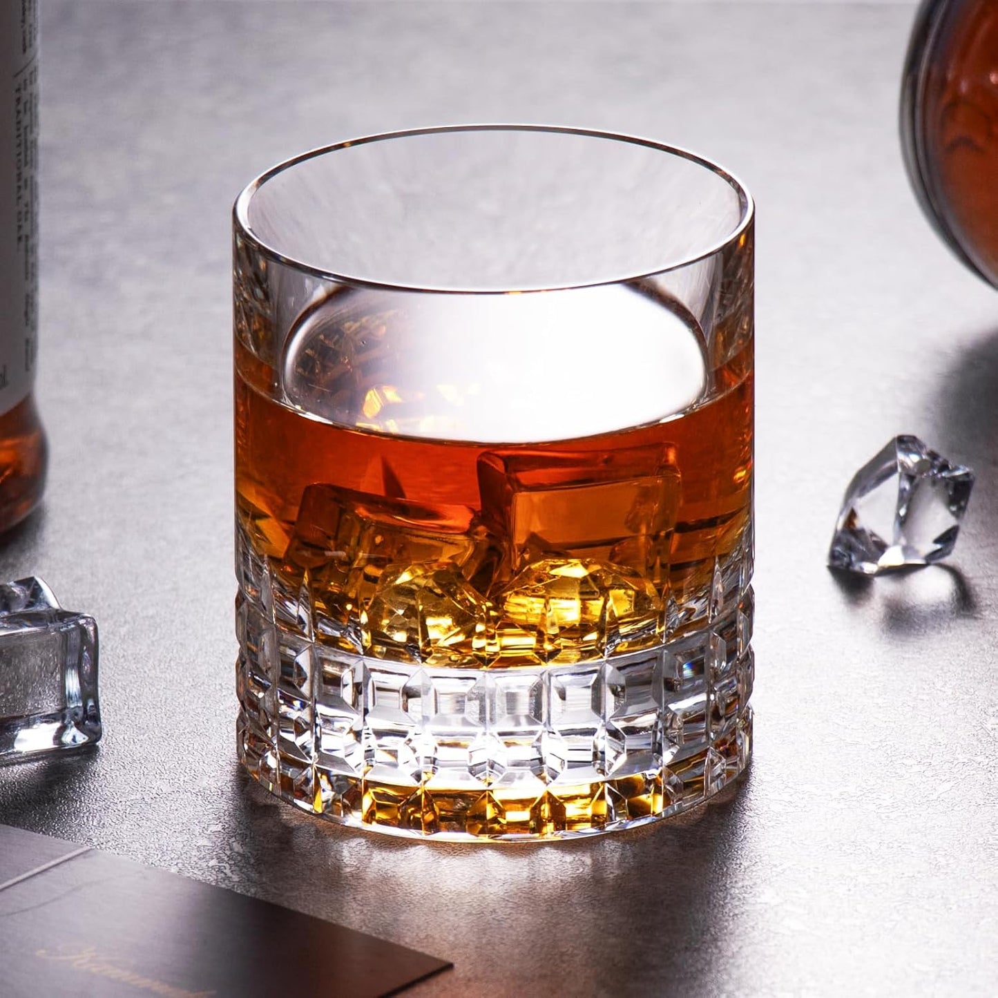 KAMMAK Crystal Whiskey Glasses Set of 2, Luxury 7.78oz Old Fashioned Glasses Stemless, Hand Blown Cocktail Glasses, Handcrafted Cut Scotch Cup for Women, Men Gift for Bourbon Barware, Home Bar