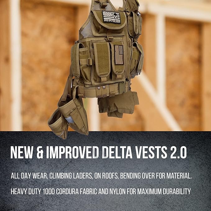 SOTG Delta Tactical Tool Vest with Tools Pouches, Lightweight & Durable Construction Vest with Weight Dispersal Technology