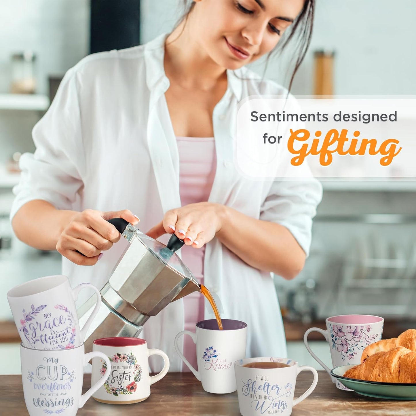 Christian Art Gifts Floral Pink Ceramic Coffee Mug – 14 oz. Microwave and Dishwasher-Safe Inspirational Scripture Coffee and Tea Mug for Women with Bible Verse: Love That You're My Sister –Eccles. 4:9