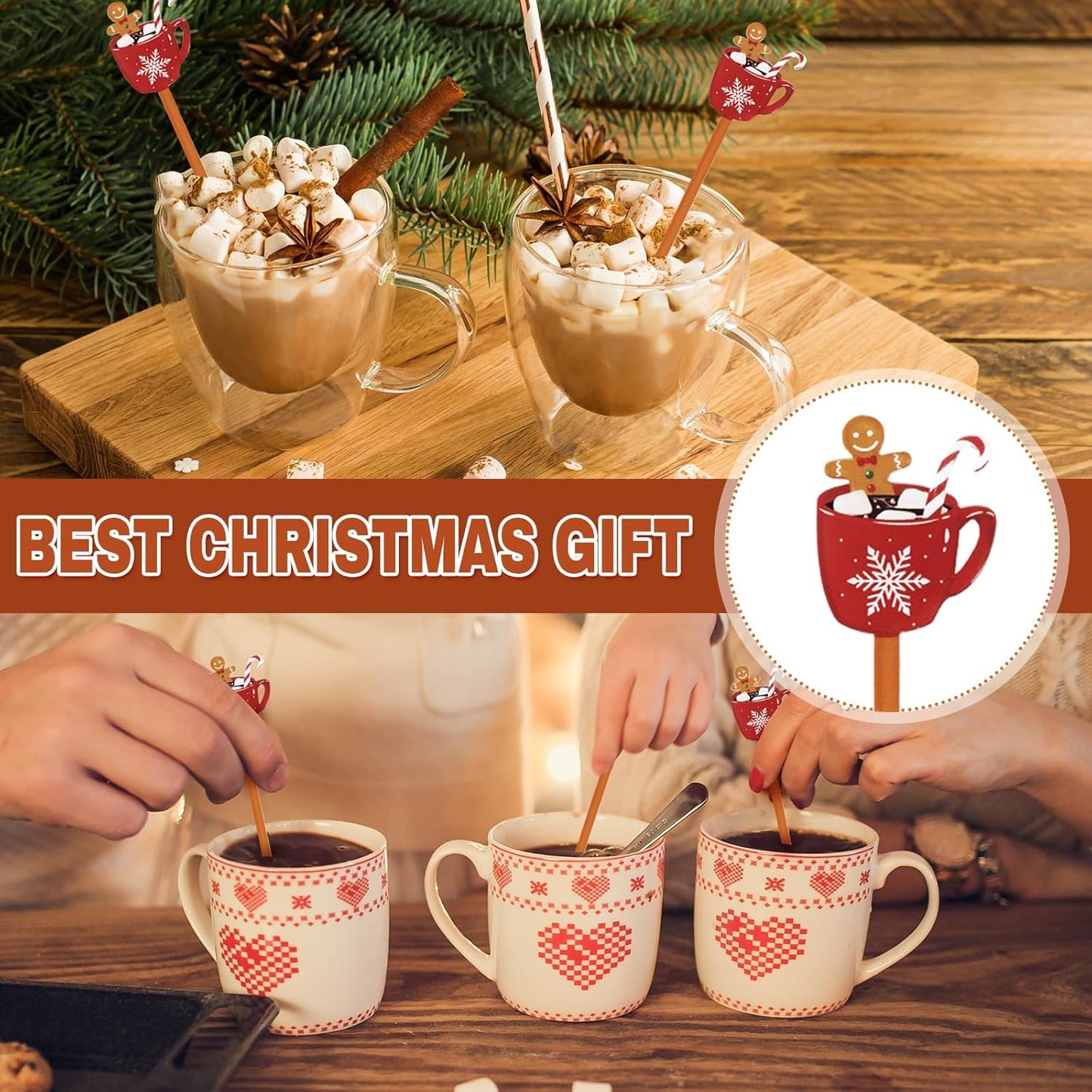 30 PCS Christmas Drink Stirrers Gingerbread Man Holiday Coffee Stirrers Acrylic Xmas Stir Sticks Swizzle Sticks for Cocktails Hot Chocolate Stirrers for Home Office Bar Restaurant