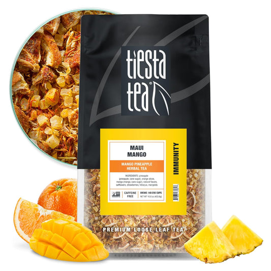 Tiesta Tea Maui Mango, Loose Leaf, Mango Pineapple Herbal Tea, Premium Non-Caffeinated Fruit Blend, Makes Hot or Iced & Brews Up to 200 Cups, 16 Ounce Resealable Bulk Pouch