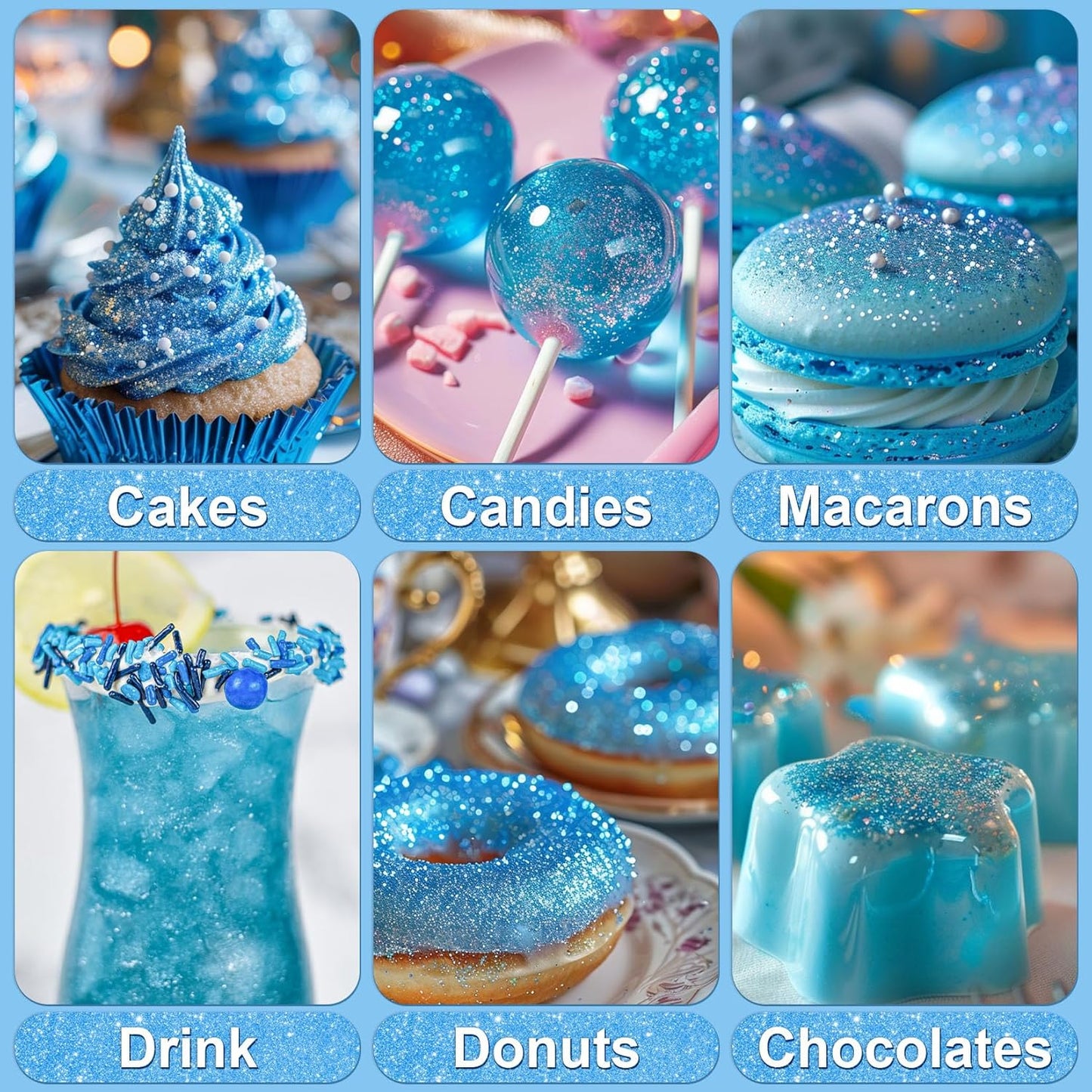 Blue Edible Glitter - 5g Food Grade Cake Decorating Shimmering Glitter, Edible Sprinkle Luster Dust for Drinks, Chocolates, Fondant, Strawberries, Cupcakes, Candy, Cookie - Vegan