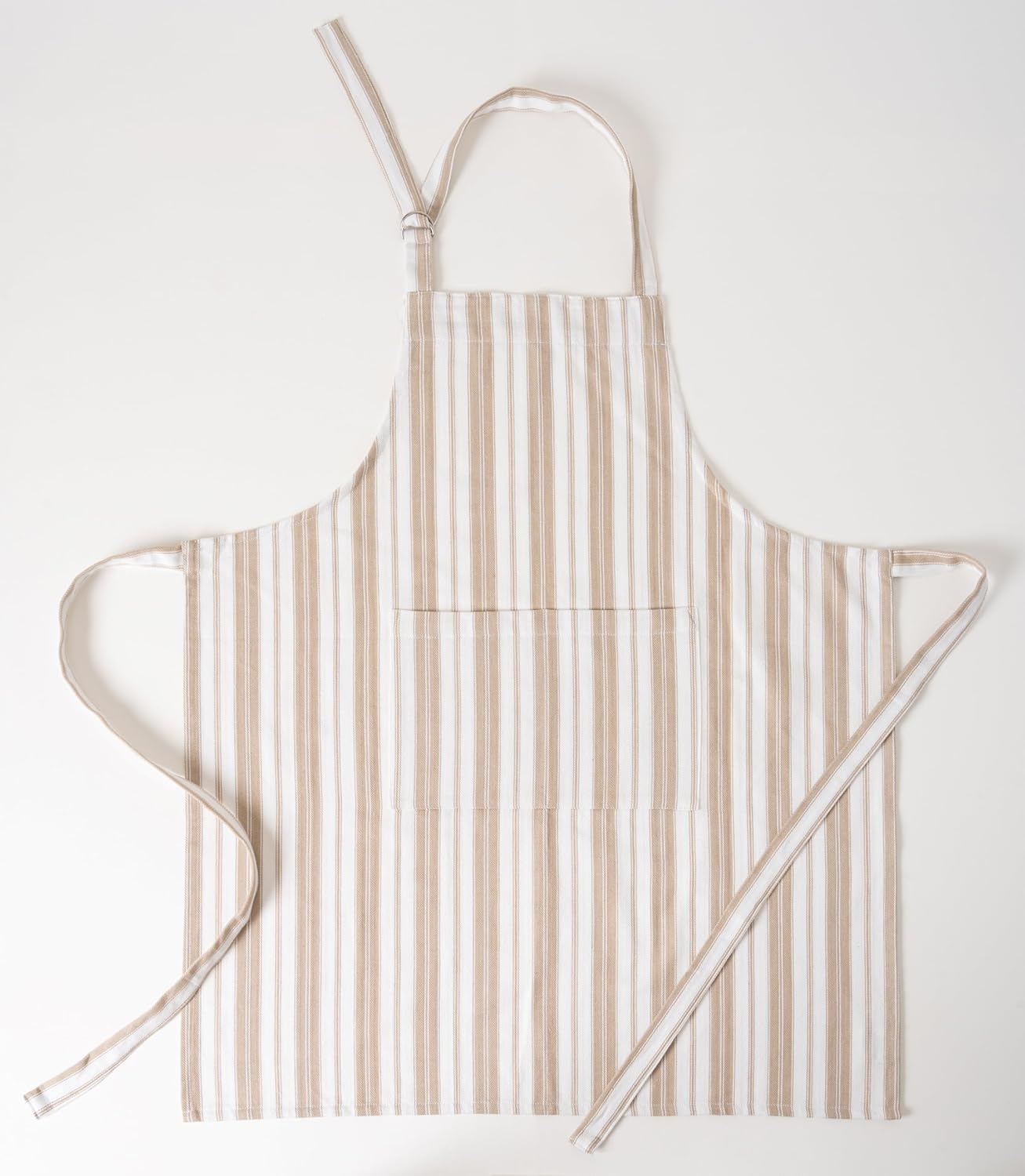 1 Oven Mitt, 1 PotHolder & 1 Kitchen Apron Set - Durable Heat Resistant Gloves - Thick Mittens for Kitchen - Suitable for Cooking, Baking, Grilling – for Men & Women – Taupe Stripes - Casa De Lan