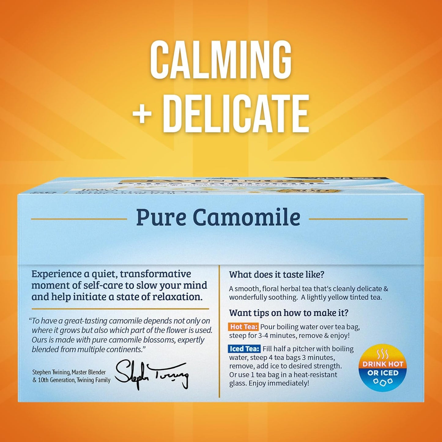 Twinings Pure Camomile Herbal Tea individually Wrapped Bags, 50 Count (Pack of 6), Naturally Caffeine-Free, Enjoy Hot or Iced, 300 Teabags