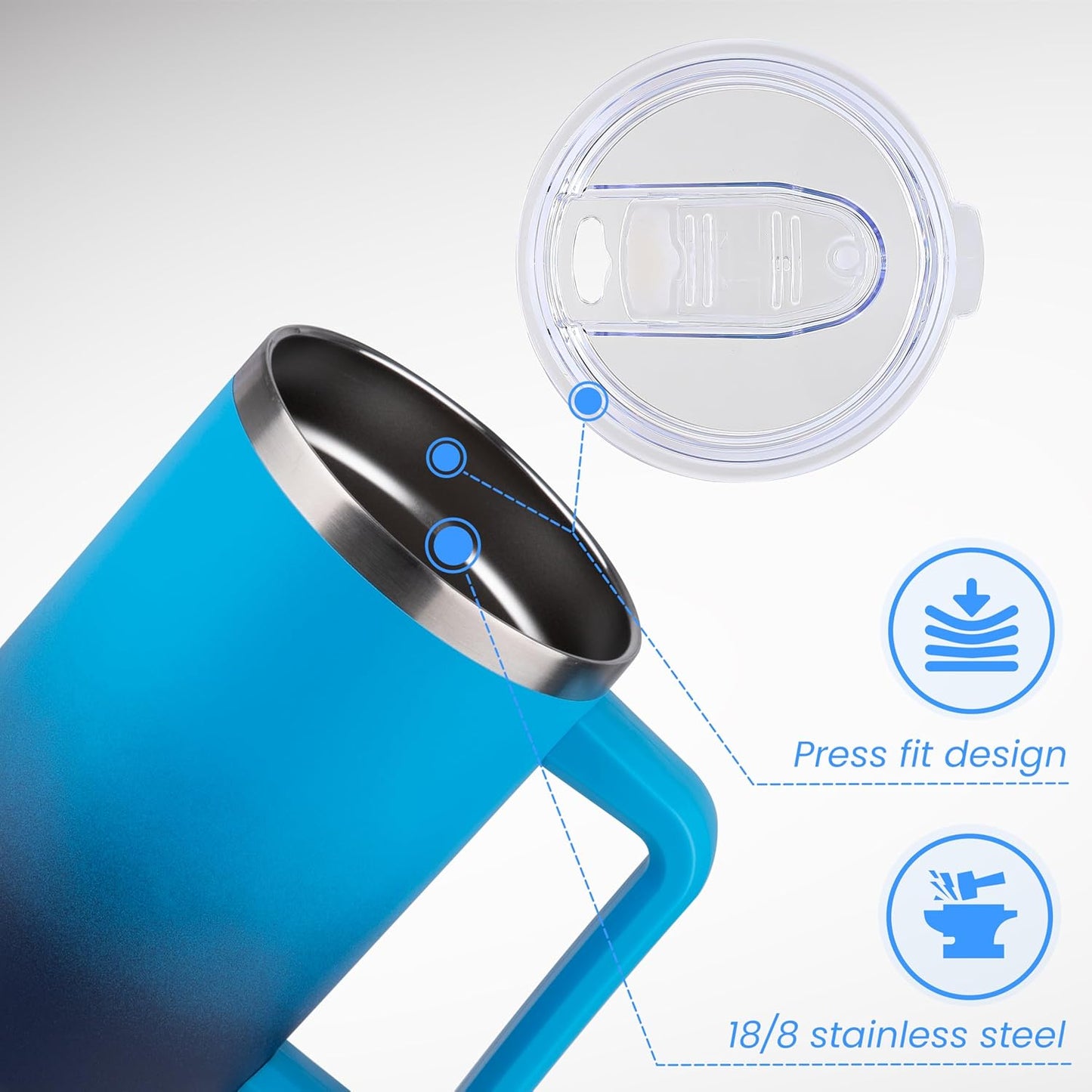 DOMICARE 40 oz Tumbler with Handle and Straw, Stainless Steel Tumbler with Lid and Straw, Reusable Vacuum Insulated Cup, Travel Coffee Mug, Blue Gradient, 1Pack