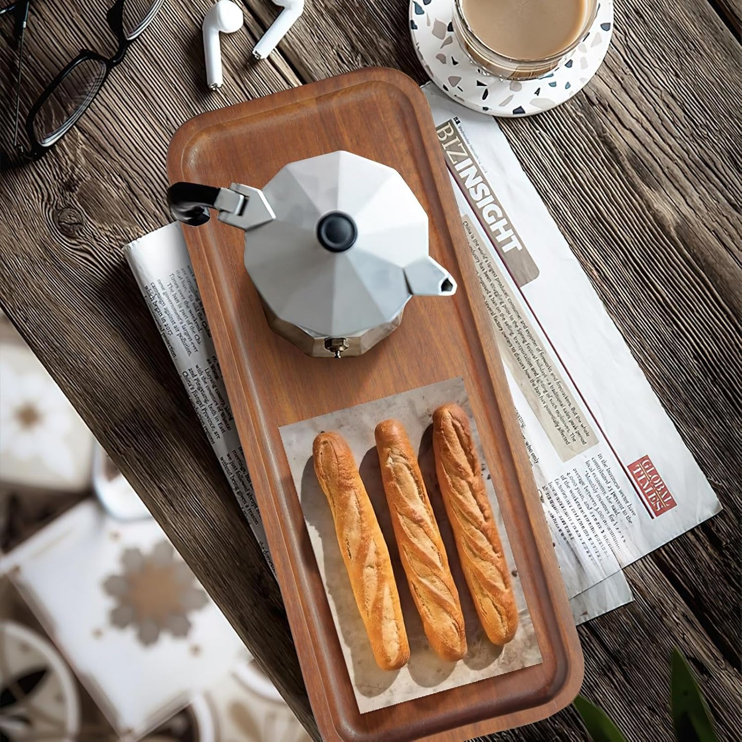 Solid Acacia Wood Serving Trays and Platters - Wooden Mini Charcuterie Boards, Rectangle Small Cheese Board for Food, Bathroom, Home Decor, Kitchen Counter, (14"x5.5", 3 Pack)