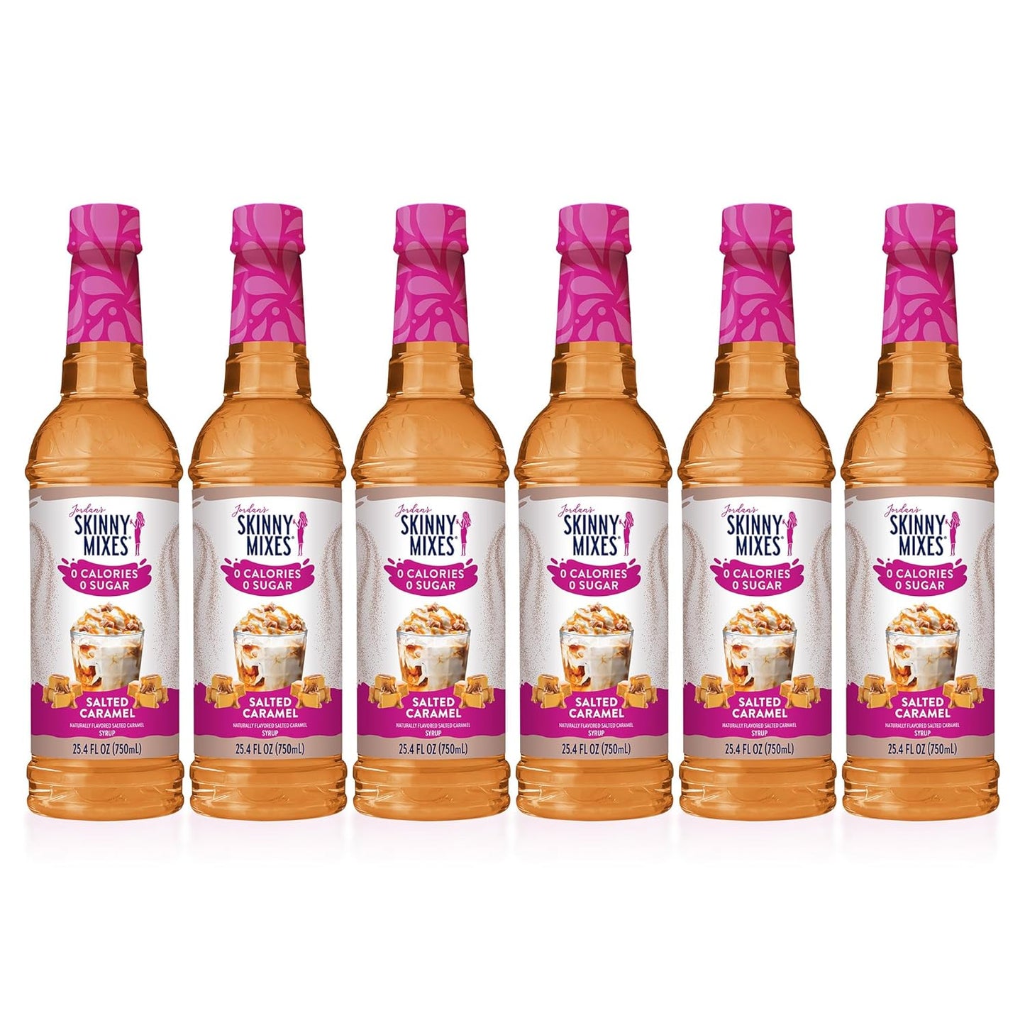 Jordan's Skinny Syrups Sugar Free Coffee Syrup, Salted Caramel Flavor Drink Mix, Zero Calorie Flavoring for Chai Latte, Protein Shake, Food & More, Gluten Free, Keto Friendly, 25.4 Fl Oz, (Pack of 6)