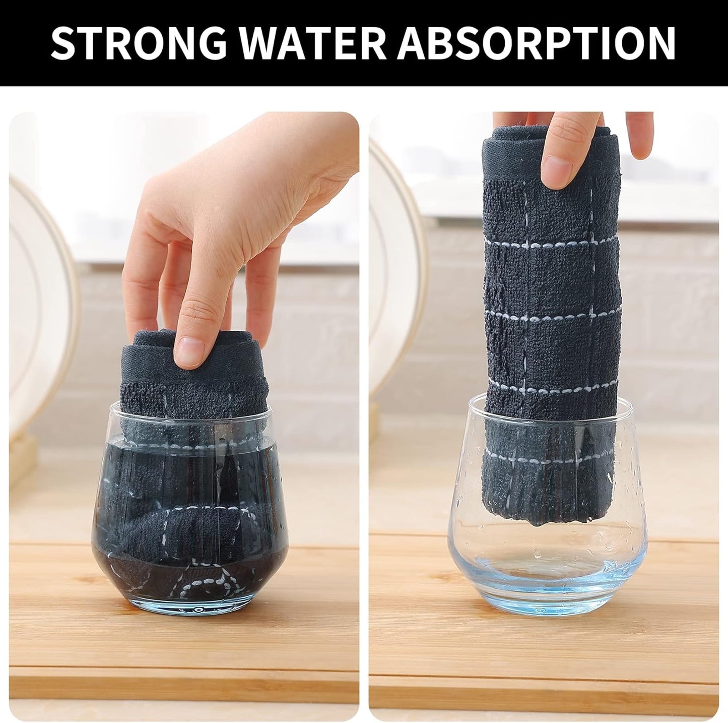 Homaxy 100% Cotton Terry Kitchen Towels(Dark Grey, 13 x 28 inches), Checkered Designed, Soft and Super Absorbent Dish Towels, 12 Pack