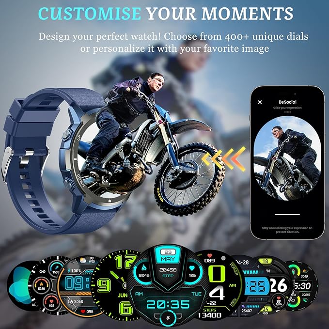 Smart Watch, 2025 Military Waterproof Fitness Sleep Tracker Watch with 110 Ports Modes, Smartwatch for Samsung Android iPhone iOS Compatible