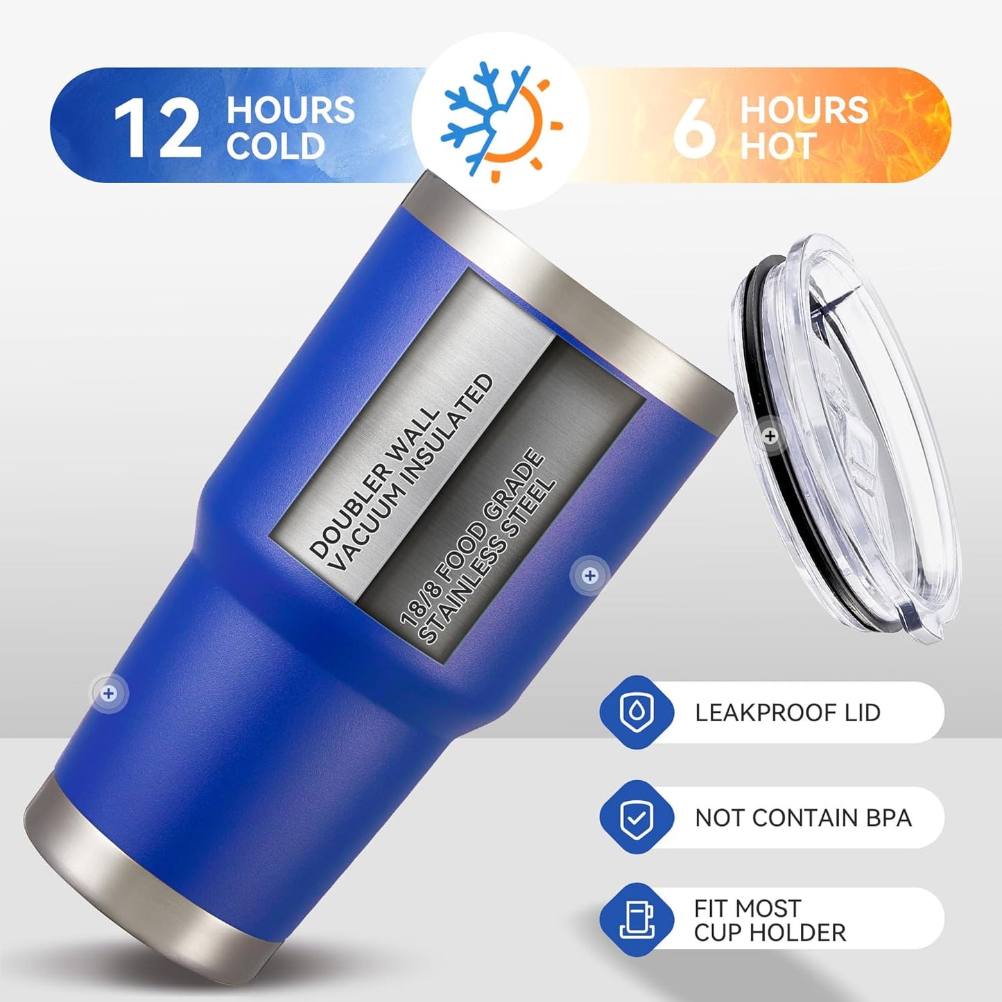 30 oz Tumbler with Lid Stainless Steel Tumblers Bulk Vacuum Insulated Cup Reusable Powder Coated Travel Mug Double Wall Leak Proof Cups Keep Cold Drinks for 12 Hours Blue, Set of 8