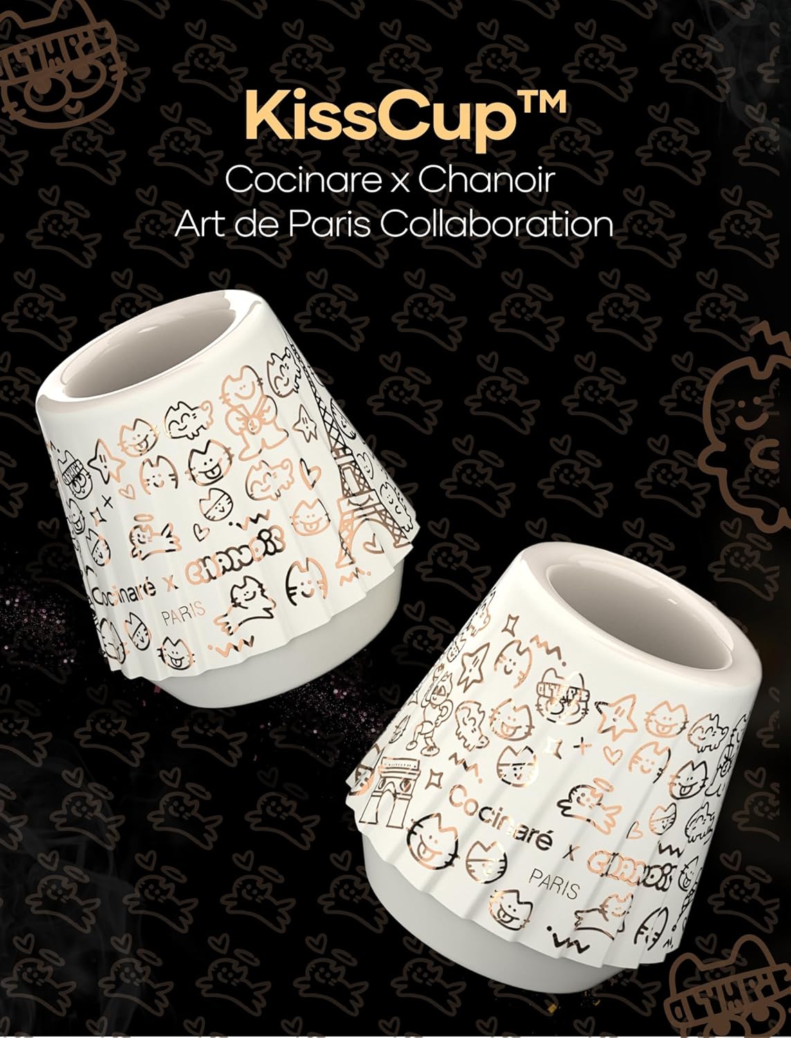 Cocinare x Chanoir KissCup Art Ceramic Espresso Cup – 2.2oz Demitasse Cup for Espresso, Pour-over coffee and Tea, Chanoir White, Art de Paris Collaboration