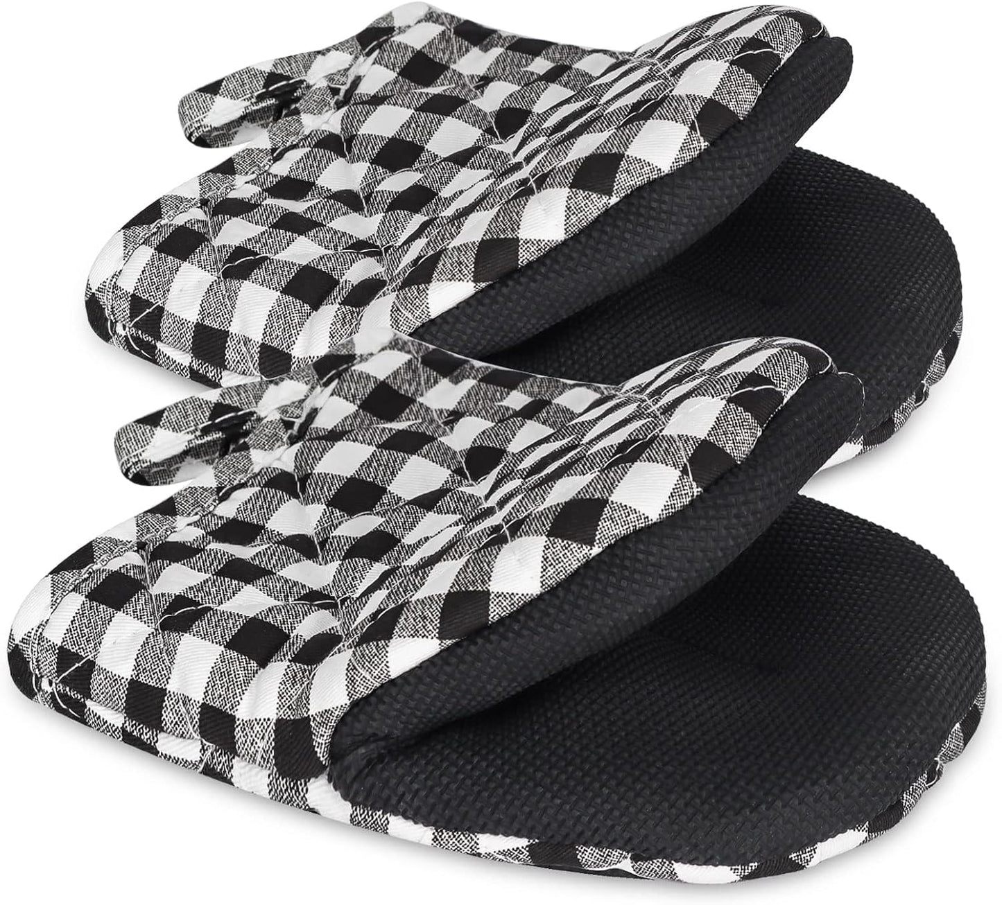 1 Pair Short Oven Mitts, Heat Resistant Silicone Kitchen Mini Oven Mitts for 500 Degrees, Non-Slip Grip Surfaces and Hanging Loop Gloves, Baking Grilling Barbecue Microwave Machine Washable