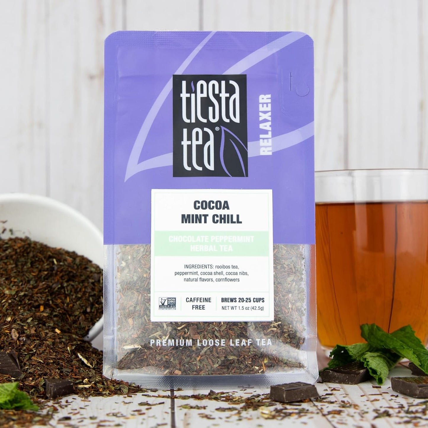 Tiesta Tea - Cocoa Mint Chill Loose Leaf Tea, Chocolate Peppermint Herbal Rooibos Blend, Non-Caffeinated, Brew Hot or Iced, Makes Up to 25 Cups, Resealable Pouch, 1.5 Ounce