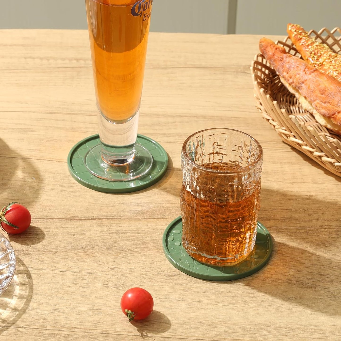 Coasters Set of 8,Hot or Cold Drink Coasters with Holder,Modern Style Coffee Table Coaster,Suitable for Kinds Cups Beer,Drink,Anti-Overflow Tabletop Protection(Green, 8pcs)