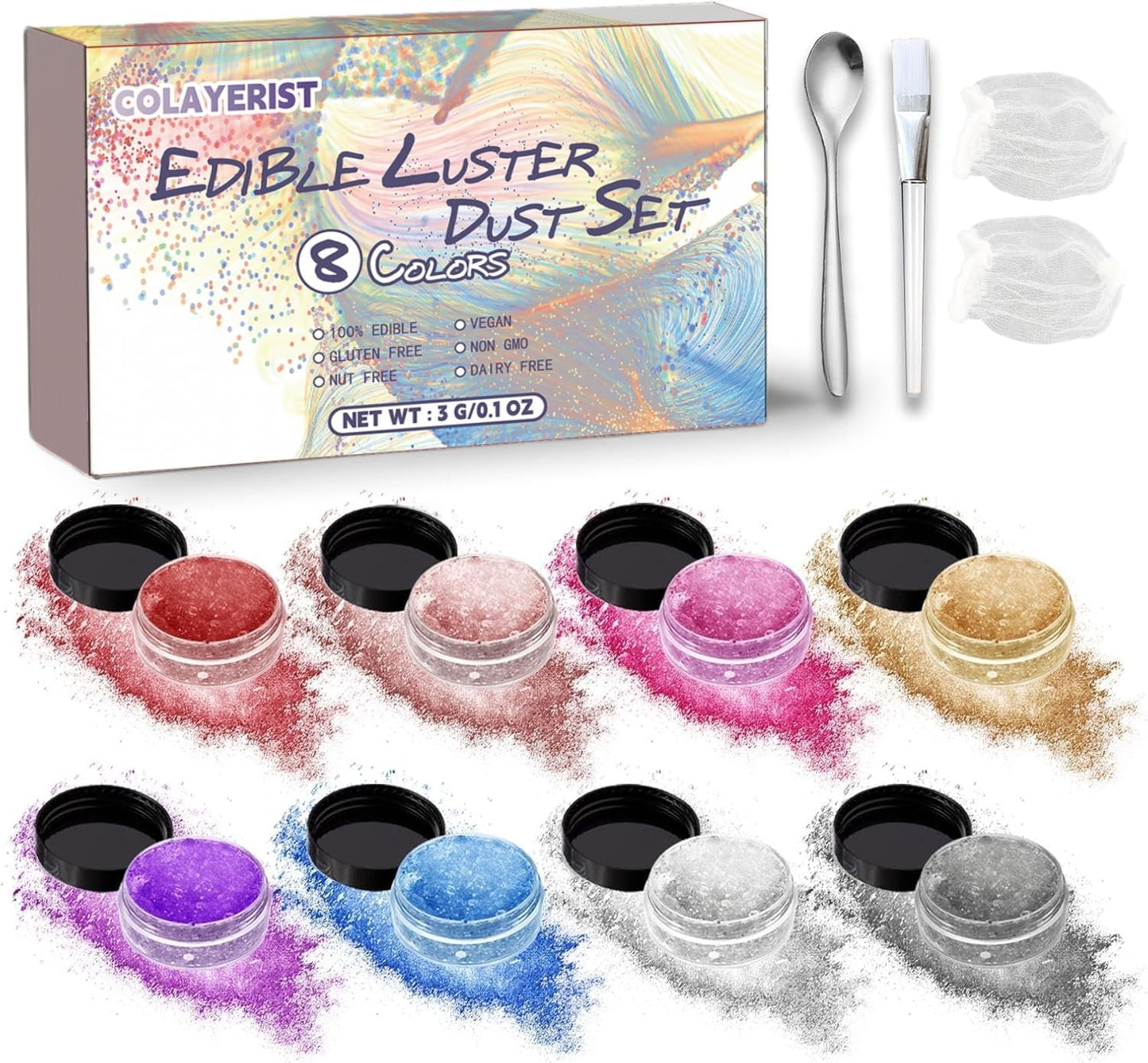 COLAYERIST Edible Glitter, 8 Colors Edible Glitter for Cocktails Drinks Cakes Cookies, Food Grade Vegan Luster Dust Edible, Drink Cocktail Champagne Food Cake Glitterr Bomb, 3g/Bottle
